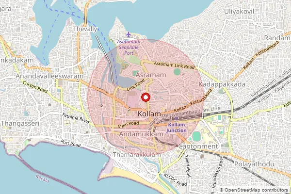Map showing approximate area covered by Pincode 691002 — Asramom So, Kollam