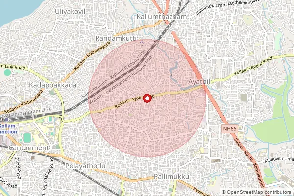 Map showing approximate area covered by Pincode 691004 — Kilikollur So, Kollam