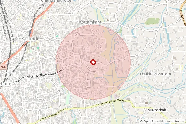 Map showing approximate area covered by Pincode 691005 — T K M College So, Kollam