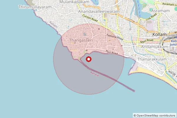 Map showing approximate area covered by Pincode 691007 — Thangasserry So, Kollam
