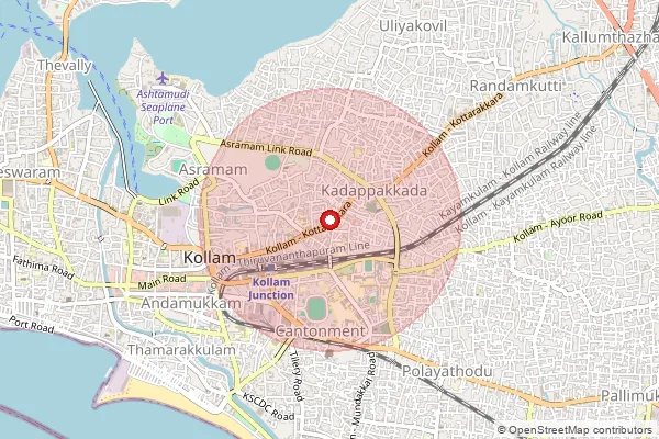 Map showing approximate area covered by Pincode 691008 — Kadappakada So, Kollam