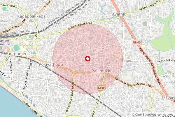 Map showing approximate area covered by Pincode 691010 — Mundakkal Bo, Kollam