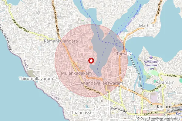Map showing approximate area covered by Pincode 691012 — Thirumullavaram So, Kollam