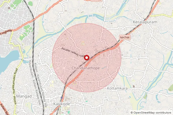 Map showing approximate area covered by Pincode 691014 — Chandanathope So, Kollam