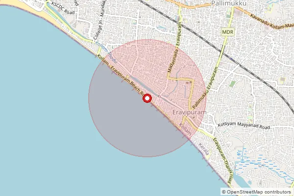 Map showing approximate area covered by Pincode 691016 — Thekkevila So, Kollam