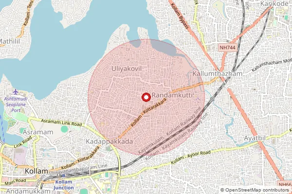 Map showing approximate area covered by Pincode 691019 — Uliyakovil So, Kollam