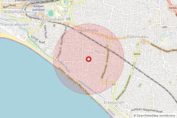 Map showing approximate area covered by Pincode 691021 — Ayathil Bo, Kollam