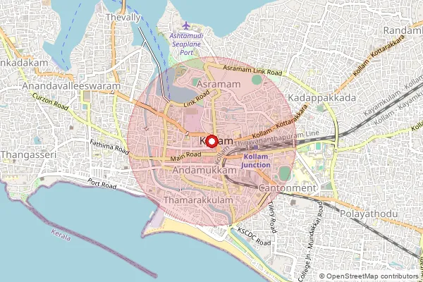 Map showing approximate area covered by Pincode 691051 — Ndc Kollam, Na