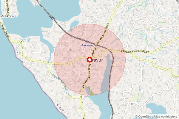 Map showing approximate area covered by Pincode 691301 — Paravur So Kollam, Kollam