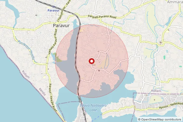 Map showing approximate area covered by Pincode 691302 — Bhoothakulam So, Kollam
