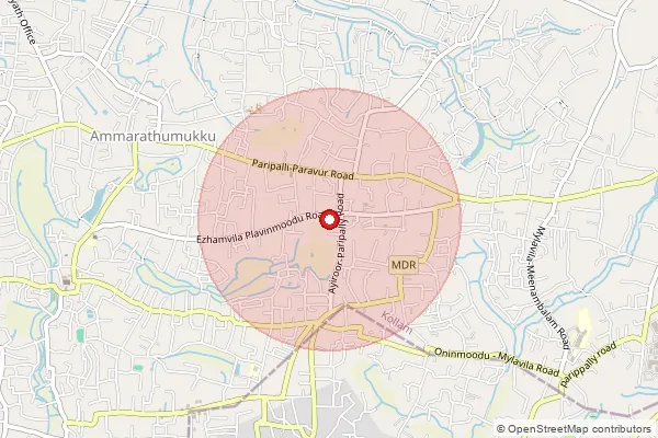 Map showing approximate area covered by Pincode 691303 — Kakkotumoola Bo, Kollam