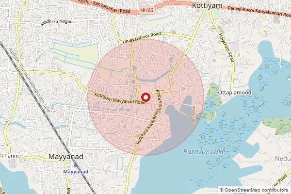 Map showing approximate area covered by Pincode 691304 — Pullichira So, Kollam