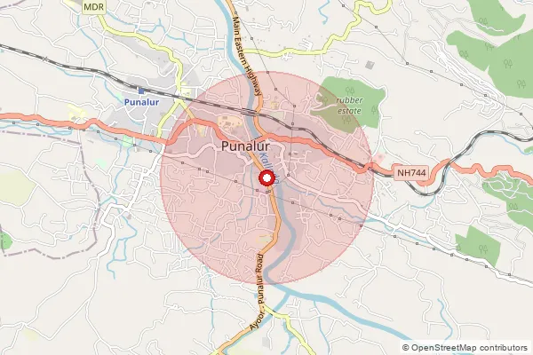Map showing approximate area covered by Pincode 691305 — Punalur Ho, Kollam