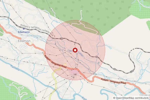 Map showing approximate area covered by Pincode 691307 — Urukunnu Bo, Kollam