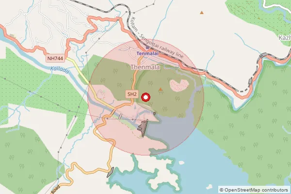 Map showing approximate area covered by Pincode 691308 — Kallada Irrigation Project Bo, Kollam
