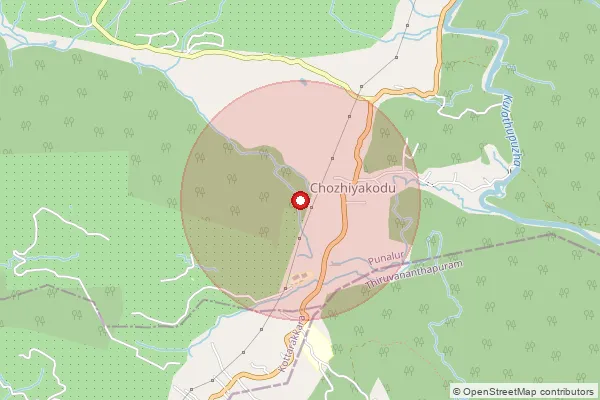Map showing approximate area covered by Pincode 691310 — Chozhiakode Bo, Kollam