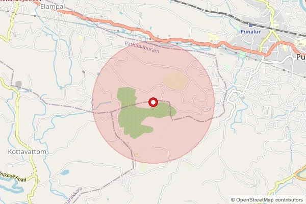 Map showing approximate area covered by Pincode 691322 — Narikal Bo, Kollam