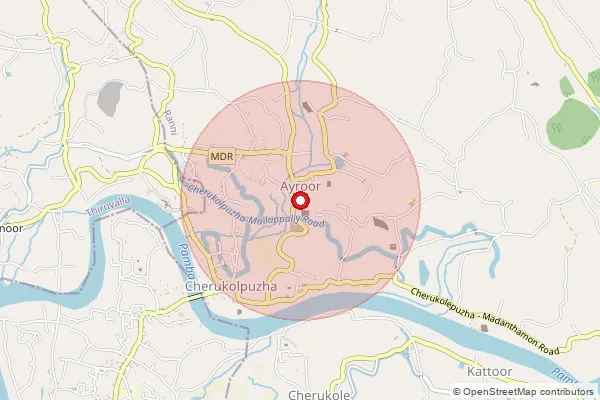 Map showing approximate area covered by Pincode 691331 — Kakkode Bo, Kollam