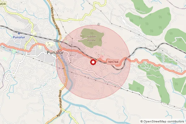 Map showing approximate area covered by Pincode 691332 — Punalur Paper Mills So, Kollam