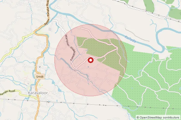 Map showing approximate area covered by Pincode 691333 — Areeplachy Bo, Kollam