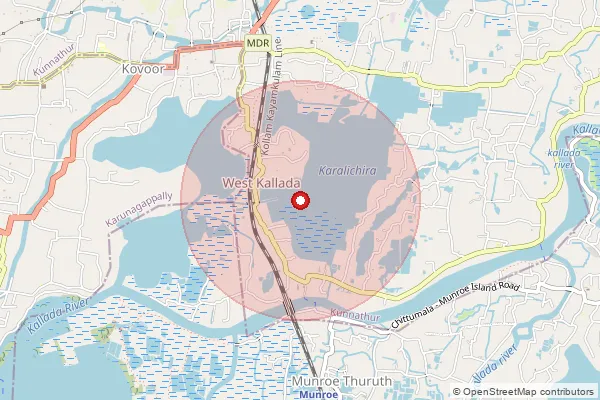 Map showing approximate area covered by Pincode 691500 — Peruvelikara Bo, Kollam