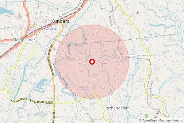 Map showing approximate area covered by Pincode 691501 — Kanjiracode Bo, Kollam