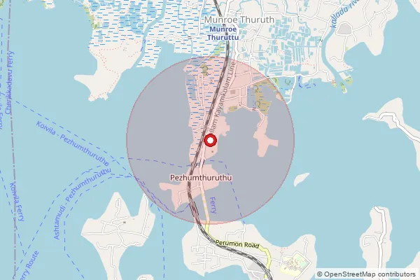 Map showing approximate area covered by Pincode 691502 — Koduvila Bo, Kollam