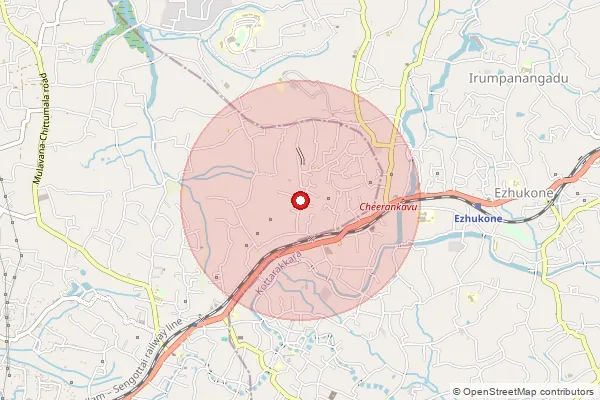 Map showing approximate area covered by Pincode 691503 — Padappakara Bo, Kollam
