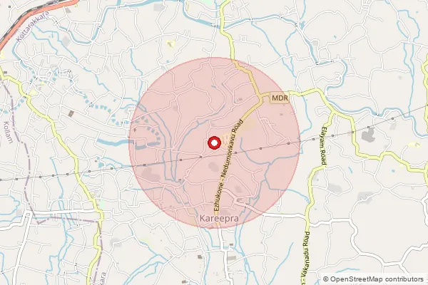 Map showing approximate area covered by Pincode 691505 — Irumpanangadu Bo, Kollam