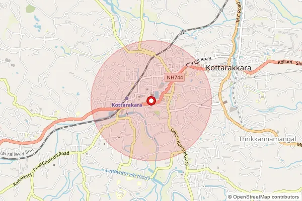 Map showing approximate area covered by Pincode 691506 — Kottarakara Ho, Kollam