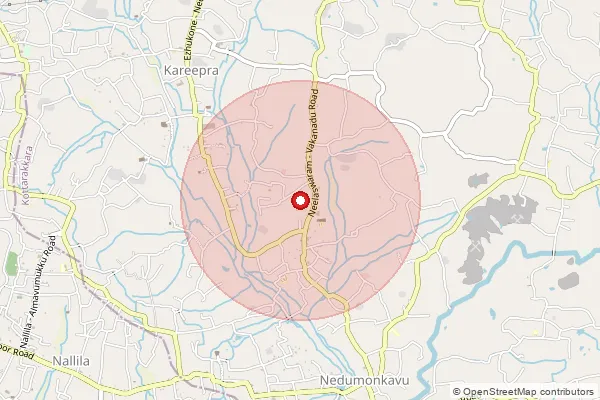 Map showing approximate area covered by Pincode 691509 — Nedumoncavu Bo, Kollam
