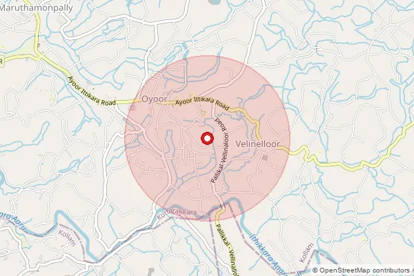 Map showing approximate area covered by Pincode 691510 — Meeyana Bo, Kollam