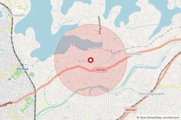 Map showing approximate area covered by Pincode 691511 — Vellimon So, Kollam