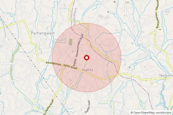 Map showing approximate area covered by Pincode 691515 — Nallila So, Kollam