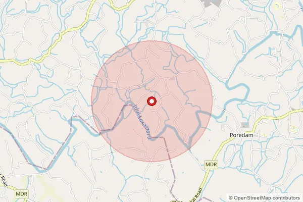 Map showing approximate area covered by Pincode 691516 — Karingannur So, Kollam