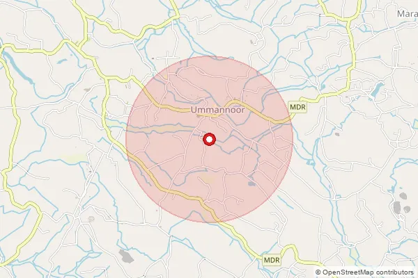 Map showing approximate area covered by Pincode 691520 — Ummannur Bo, Kollam