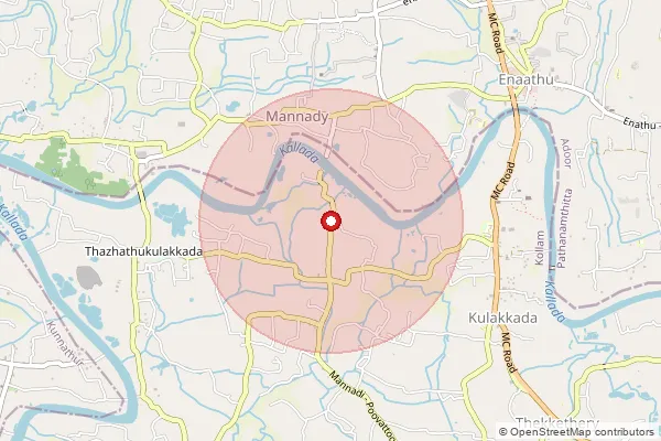 Map showing approximate area covered by Pincode 691521 — Kulakkadathazham Bo, Kollam