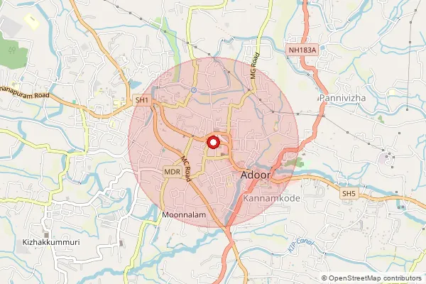 Map showing approximate area covered by Pincode 691523 — Adur Kla Ho, Pathanamthitta