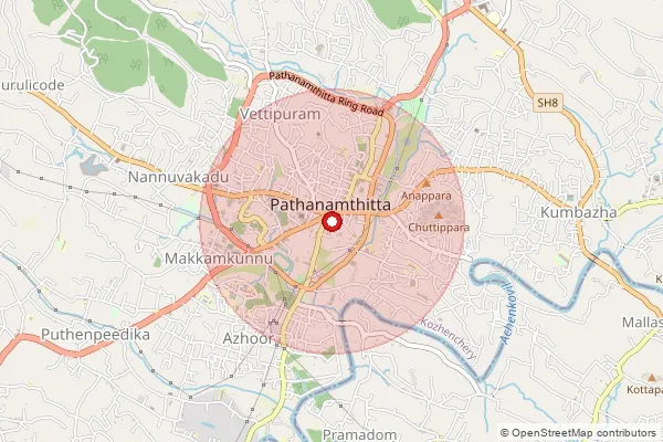 Map showing approximate area covered by Pincode 691530 — Mannady So Pathanamthitta, Pathanamthitta