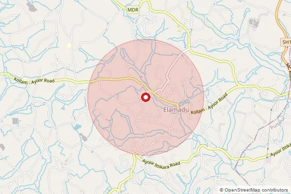 Map showing approximate area covered by Pincode 691533 — Cheruvakkal Bo, Kollam
