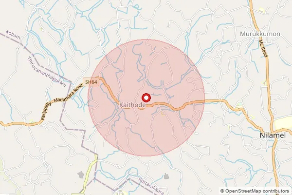 Map showing approximate area covered by Pincode 691535 — Nilamel So, Kollam