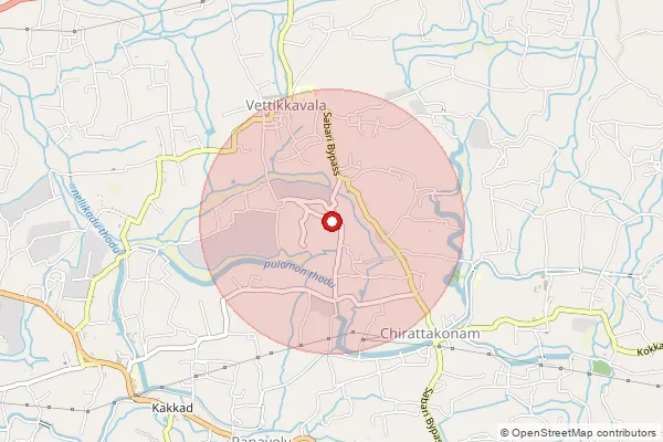 Map showing approximate area covered by Pincode 691538 — Kokkad Bo, Kollam