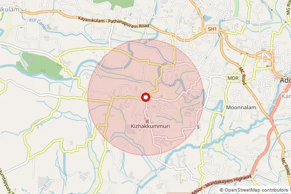 Map showing approximate area covered by Pincode 691551 — Choorakode Bo, Pathanamthitta