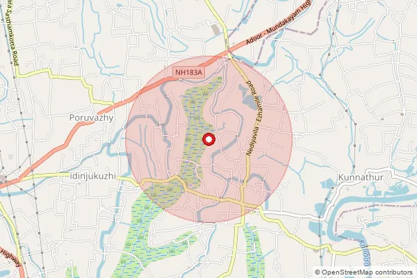 Map showing approximate area covered by Pincode 691553 — Puthenambalam Bo, Kollam