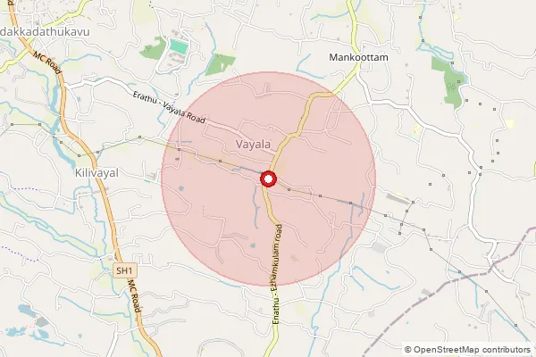 Map showing approximate area covered by Pincode 691554 — Pazhakulam Bo, Pathanamthitta