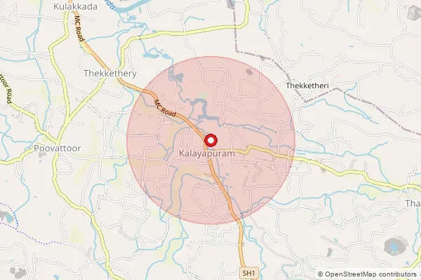 Map showing approximate area covered by Pincode 691560 — Thamarakudy Bo, Kollam