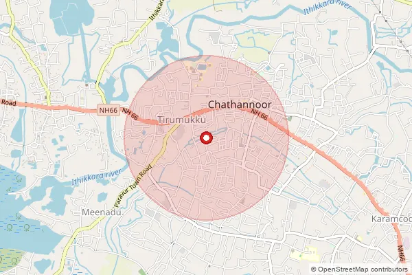 Map showing approximate area covered by Pincode 691572 — Chathannur So, Kollam