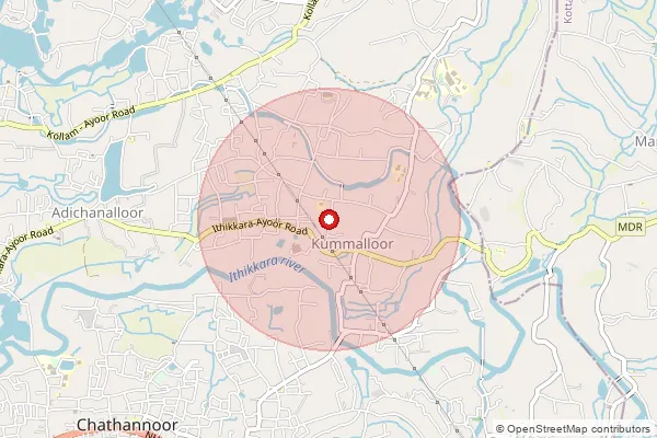 Map showing approximate area covered by Pincode 691573 — Adichanallur So, Kollam