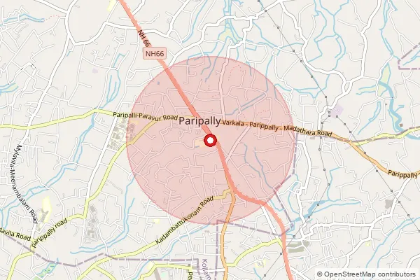 Map showing approximate area covered by Pincode 691574 — Velamannoor Bo, Kollam