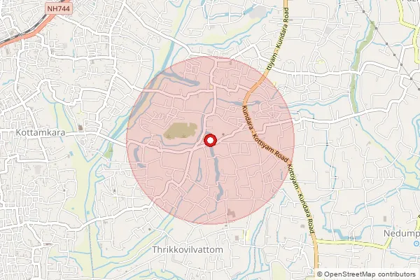 Map showing approximate area covered by Pincode 691577 — Alumoodu Bo, Kollam